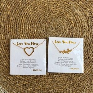 Gold Heart and Love You More Necklace Set